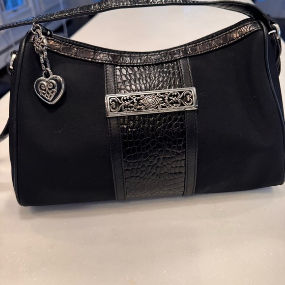 Brighton black purse shoulder bag nylon & croc embossed Leather silver detail - Picture 5 of 14